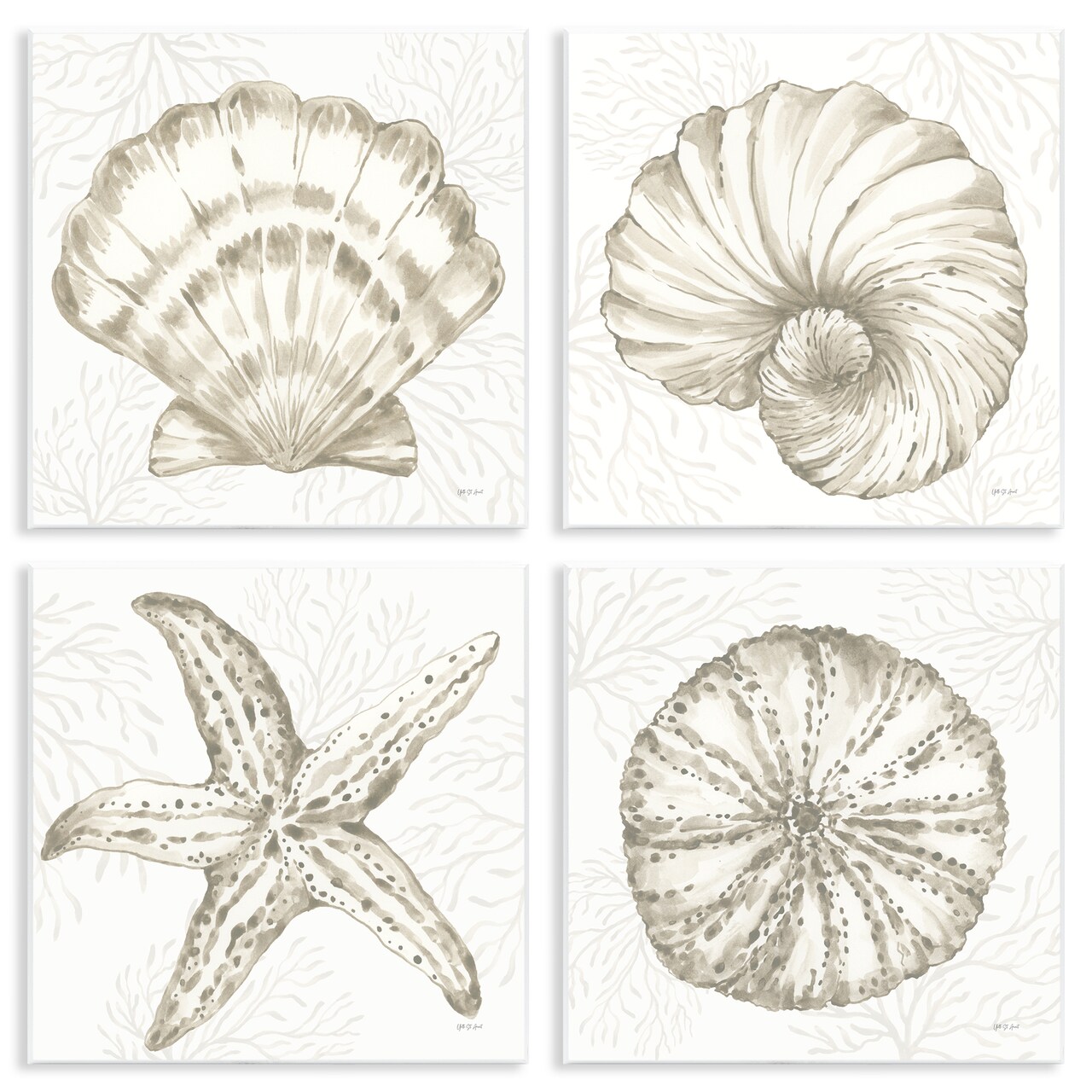 Stupell Industries Neutral Coastal Reef Shells 4pc Wall Plaque Set By Yvette St. Amant